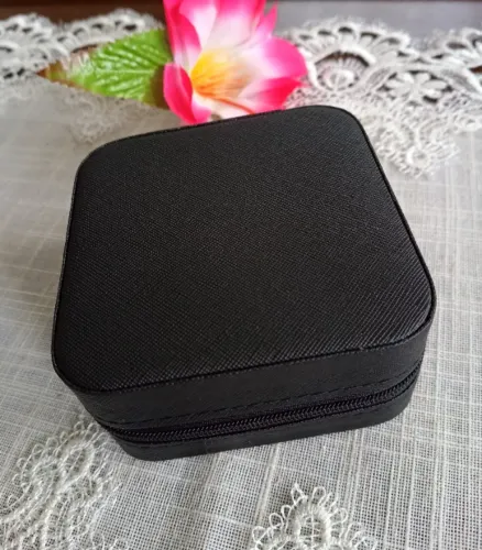 Porta Joias de Viagem Compacto Organizador Preto 10x10 cm