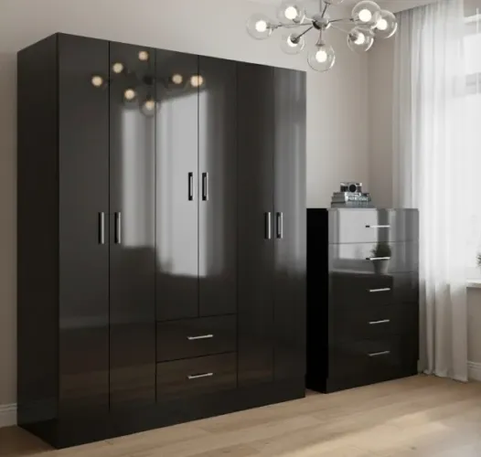 Conjunto Guarda-Roupa 6 Portas e Cômoda Verona Preto