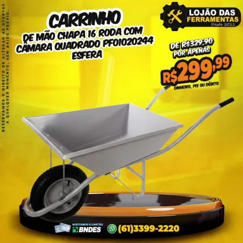 Carrinho de Mão Chapa 16 Roda Com Câmara Quadrado PF01020244 Esfera