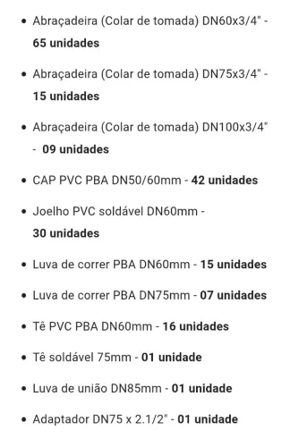 Conexões PVC diversas com preço de custo 