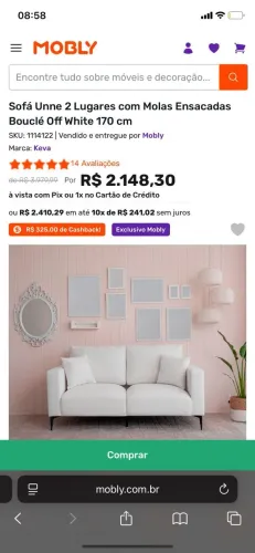 SOFÁ 2 LUGARES molas ensacadas de Bouclé Off White
