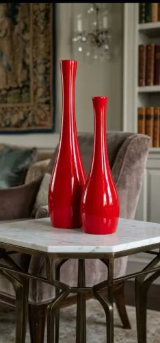 Dupla Vasos de Cerâmica Garrafas Decoração de Sala Cor Vermelho