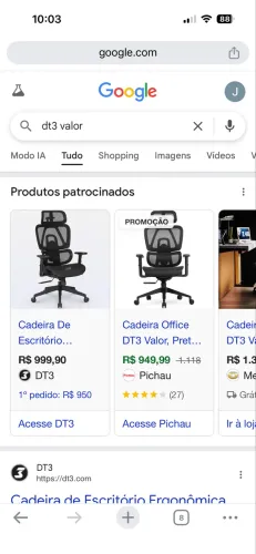 Cadeira escritório ergonômica DT3 Valor