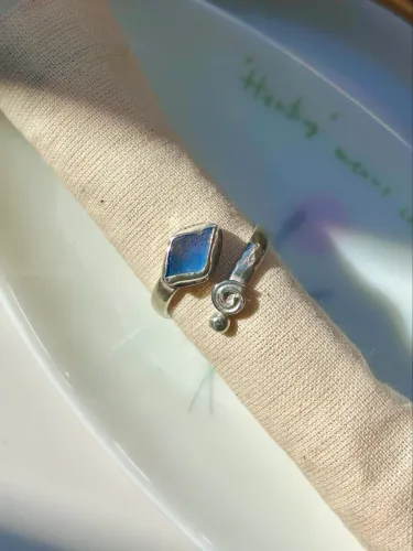 Anel Regulável Sea Glass / Vidro Marinho Prata Legítima
