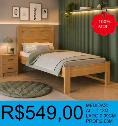 Cama 100% mdf solteiro á pronta entrega - frete grátis!