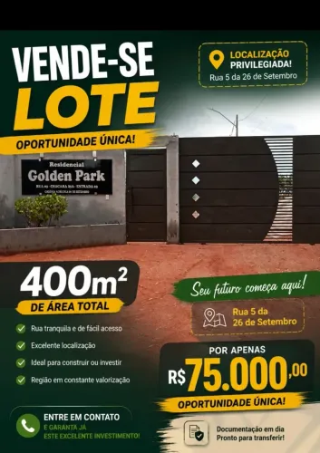 GRANDE OPORTUNIDADE LOTES DE 400m2 NA RUA 5 DA 26 DE SETEMBRO.