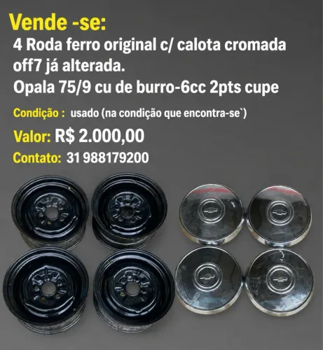 Rodas de ferro opala 75/79 cu de burro -6cc 2pts cupe
