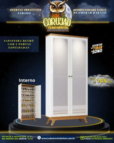 SAPATEIRA RETRÔ COM 2 PORTAS ESPELHADAS