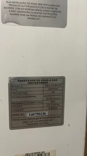 Aquecedor gás rinnai