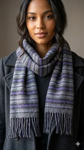 cachecol roxo listrado de inverno