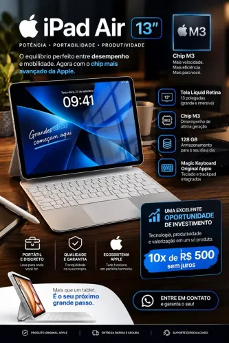 iPad Air 13" M3 128GB + Magic Keyboard Original - Impecável
