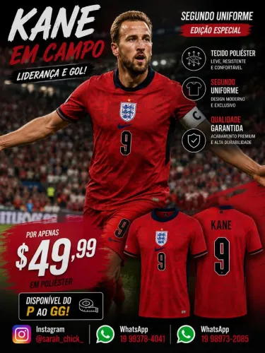 Camisa 9 Kane seleção da Inglaterra 