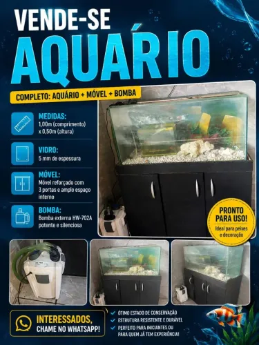 Aquário com móvel e canister 