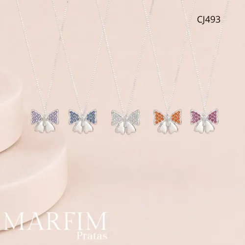 CONJUNTO VENEZIANA PINGENTE LAÇO COM ZIRCONIAS COLORIDAS