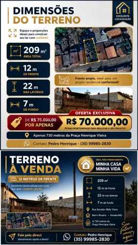 TERRENO À VENDA - EXCELENTE OPORTUNIDADE EM AREADO/MG