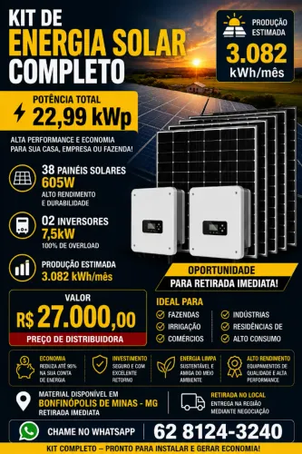 KIT SOLAR 22,99kWp - VALOR DE DISTRIBUIDORA- PRONTA ENTREGA