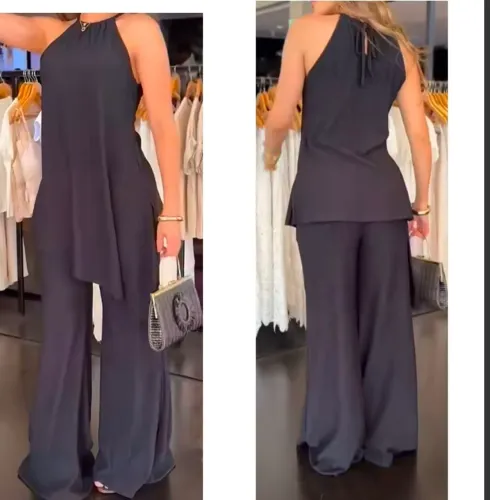 Conjunto plissado Bata Assimétrica Preto<br>