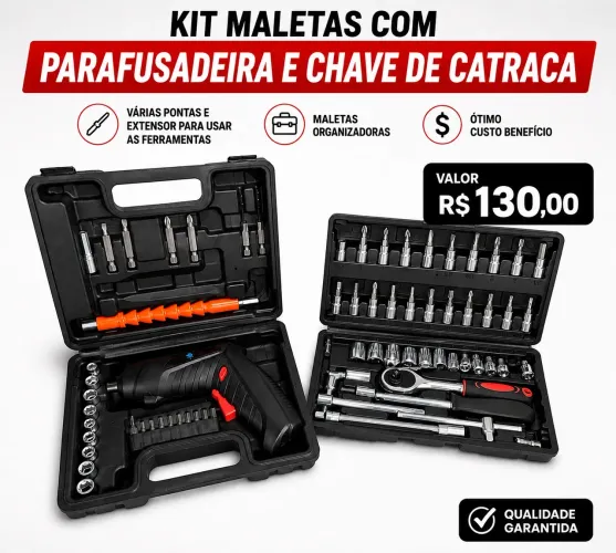 Kit Completo de Ferramentas com Parafusadeira + Catraca