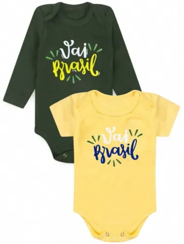 Conjunto com 2 Bodys Unissex Vai Brasil Amarelo- TonTon Kids