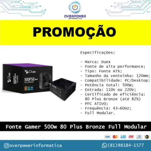 Fonte Gamer 500w 80 Plus Bronze Full Modular - PROMOÇÃO