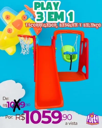 PLAYGROUND INFANTIL 3 EM 1 - PLÁSTICO ROTOMOLDADO