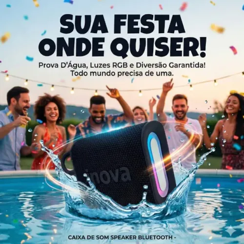 Caixa De Som Speaker Bluetooth RAD-12419 Preto Prova D'Agua 3W com Mãos Livres e Alcance 1