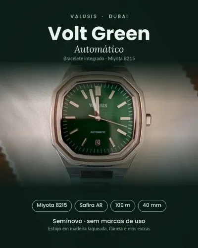 Relógio Valusis Volt Automático Verde Miyota Safira 40mm