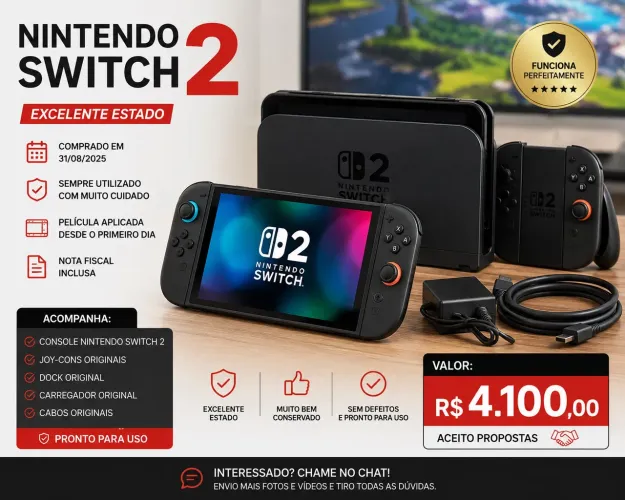 Nintendo Switch 2 | Muito Novo | Nota Fiscal | R$ 4.100,00