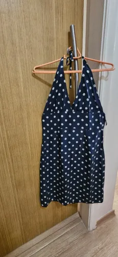 Deslumbrante Vestido midi Azul com bolinhas marca Chocolate, tamanho M