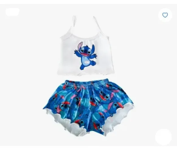 Pijama Baby Doll Feminino Stitch Verão Alça GG