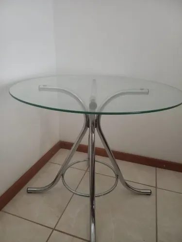 Mesa de vidro redondo 90 cm com base cromada