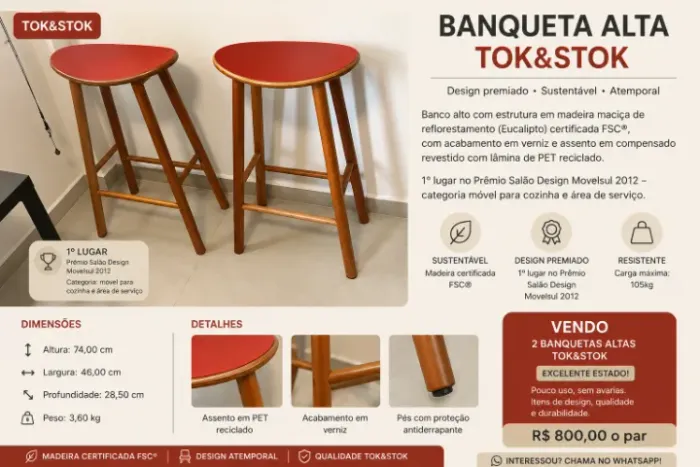 Banqueta Alta Tok&Stok