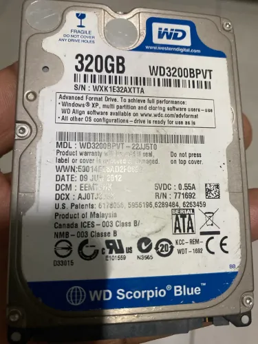 HD WD Scorpio Blue WD3200BPVT 320 GB para Notebook