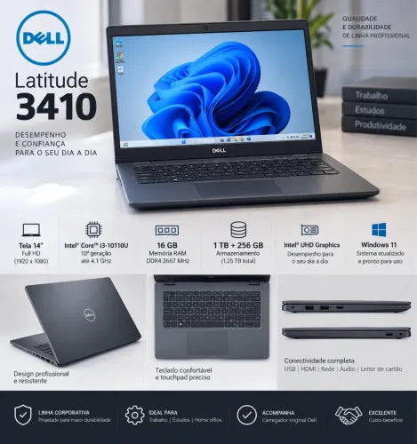 Notebook Dell Latitude 3410, da linha profissional Dell