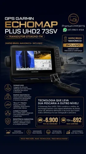 GPS GARMIN ECHOMAP PLUS UHD2 73SV + TRANSDUTOR GT54