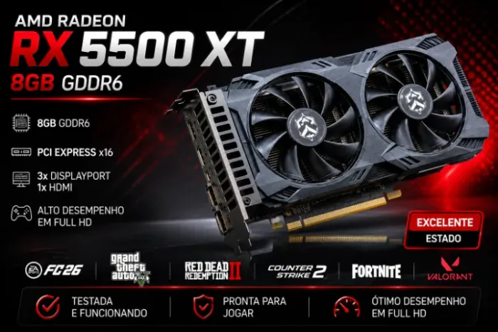 Placa de Vídeo AMD Radeon RX 5500 XT 8GB GDDR6 - Excelente Estado