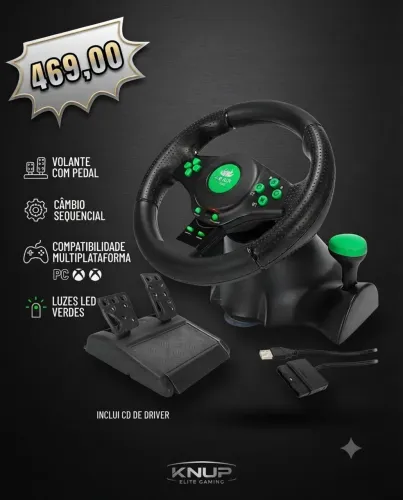 Volante de Vibração Gamer Knup KP-5815A