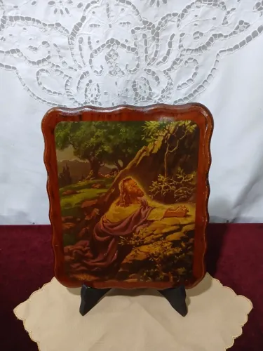 Antigo Quadro Religioso Gravura Jesus Oração Warner Sallman