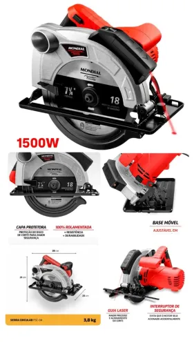 Serra Circular Mondial Power Tools Profissional FSC03 1500W com Guia Laser Disco Garantia