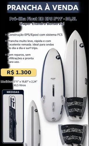 Prancha Pró-Ilha Float EB EPS 5?11? - 30,5L | Epóxi | FC5 | Impecável