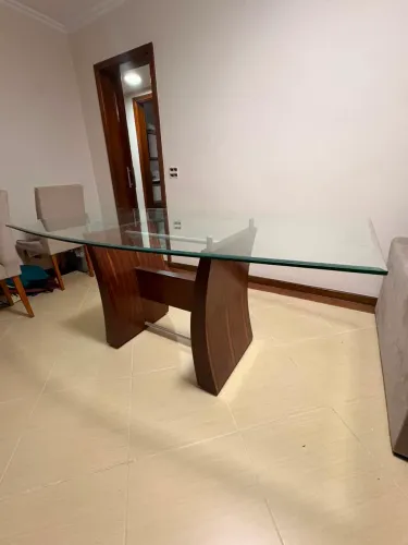 Mesa de Jantar 2 Metros madeira maciça com tampo de vidro + 6 cadeiras