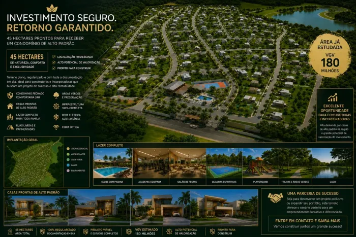 OPORTUNIDADE PARA CONSTRUTORAS E INVESTIDORES Uma área de 45 hectares em Gramame