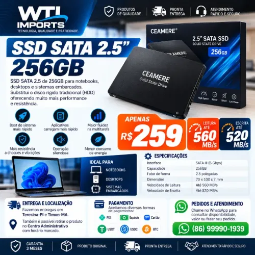 SSD SATA 256GB CEAMERE NOVO | PC e Notebook | 2.5"