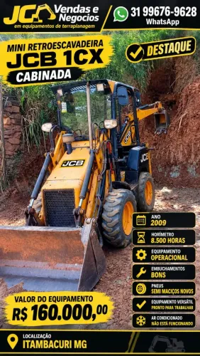 Mini retroescavadeira JCB 1CX cabinada