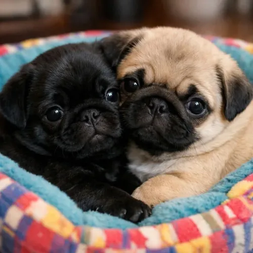 Pug macho e fêmea preto e abricot