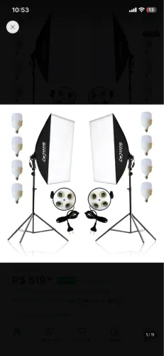 Kit 2 soft box quádruplo 50 x 70 + 2 tripé 2m