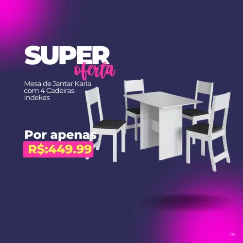 Mesa jantar Karla com 4 cadeiras / pague na entrega / entregamos em 24h