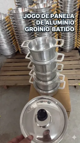 Jogo de panela de aluminio batido grosso com 5 panelas grossas com tampas novas