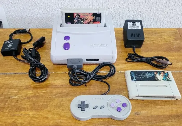 Super Nintendo Baby Completo Com Todos Acessorios 01 Controle + Cabo, Fonte e 02 Jogos