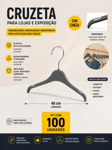 Cabides na promoção kit com 100 unidades e entrega grátis